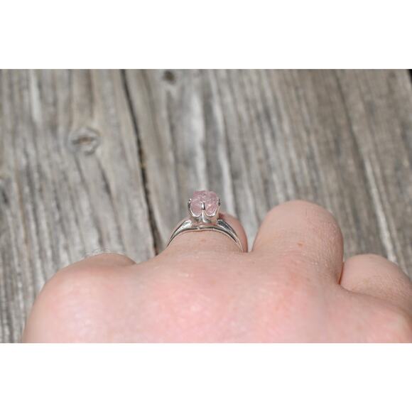 Morganite engagement ring set, raw crystal ring size 3 4 5 6 7 8 9 10 11 12 13 - Picture 4 of 9